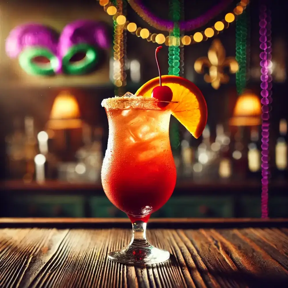 Hurricane cocktail at North of the Bayou Brewery in Madison, WI – a vibrant New Orleans-inspired rum drink with passion fruit and citrus flavors.